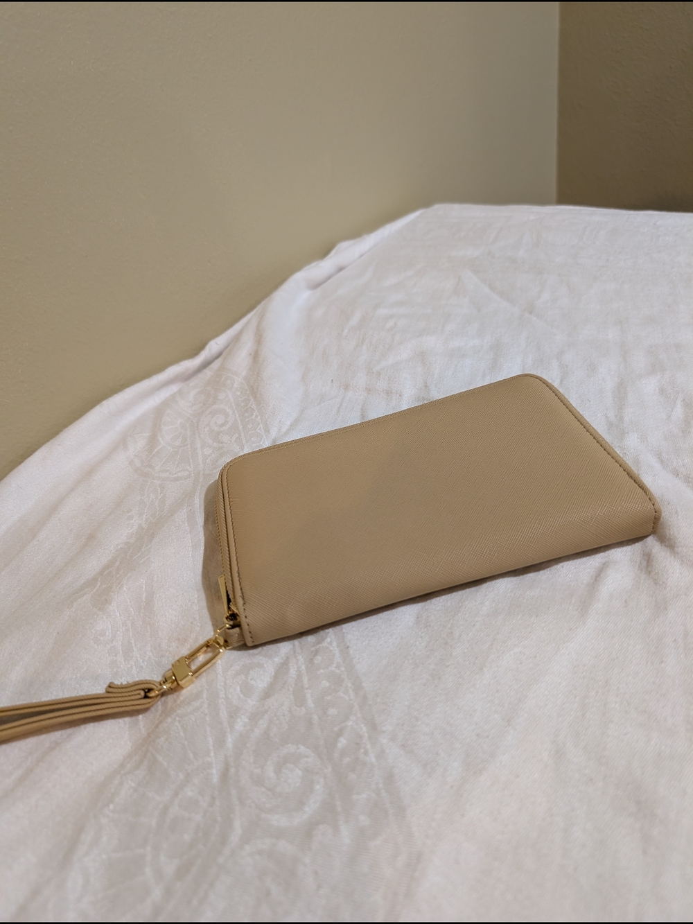 Neutral Beige Wristlet Wallet with Tassel